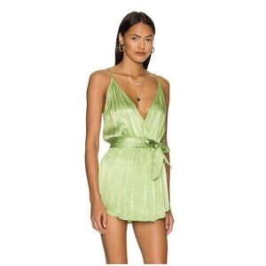 RAYS FOR DAYS Avery Romper Fern Green Satin Revolve Sz Large NWOT $172 Waist Tie